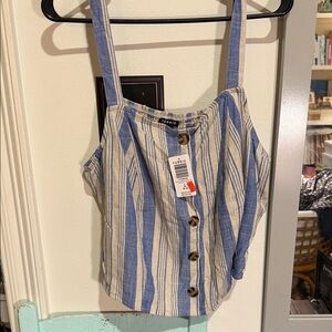 Torrid Blue and Cream Striped Button-Down Blouse